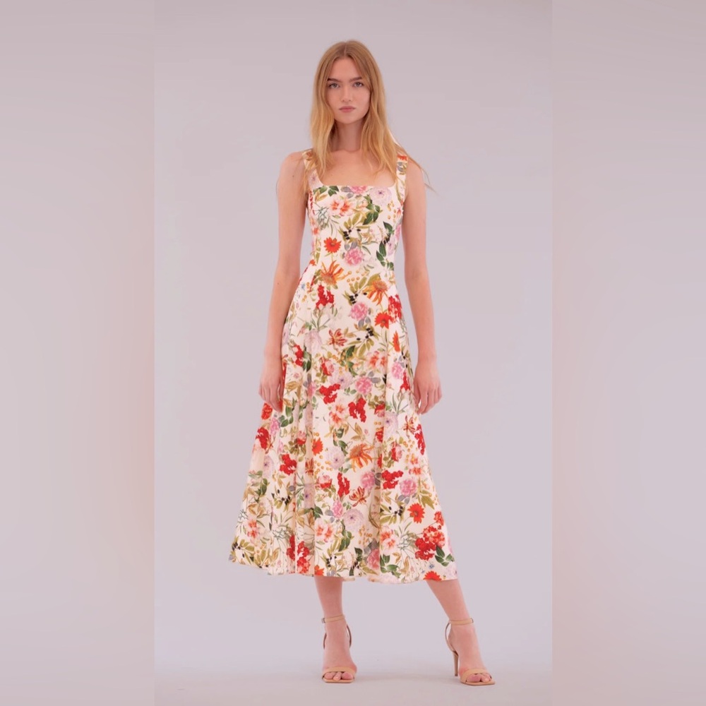 Julia Jordan cream Floral Square-Neck Midi Dress size 2 NWT